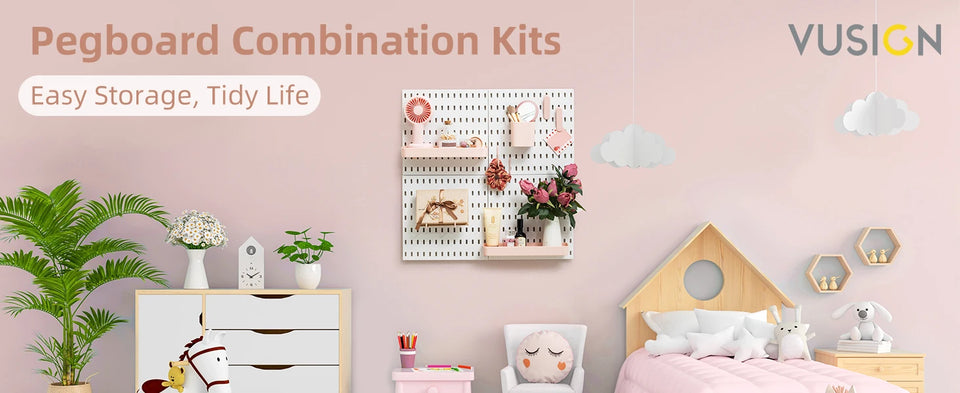 Deli Pink 4pcs Pegboard Combination Kits, Easy Storge, Free & Easy to Assemble, Two Installation Methods