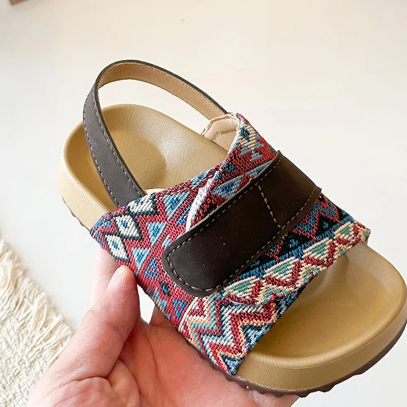 Summer Children Causal Sandals New Boho Toddler Beach Slippers for Girls Outdoor Daily Wear Non-slip Kids Retro Open-toe Sandals