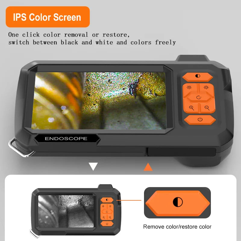 Endoscope Camera 4.3 Inch Screen Replaceable 1-100 Meter Rigid Cable HD1080P 8MM Lens Pipe Inspection USB Borescope LED 2600mAh