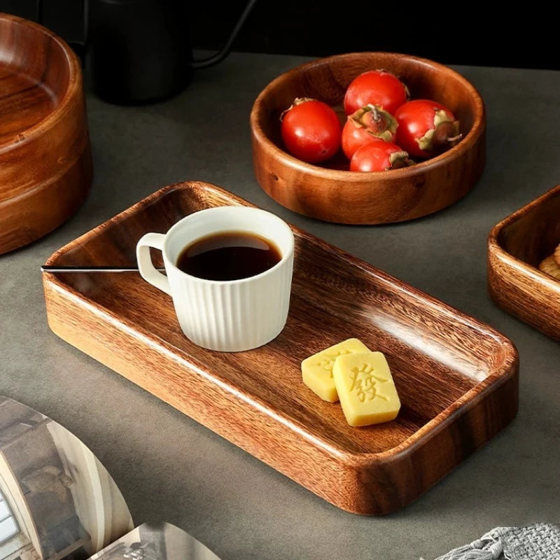 Japanese-Style Creative Wooden Fruit Tray Afternoon Tea Snack Plate Home Wooden Bowl Premium Snack & Nut Tray Wooden Tableware