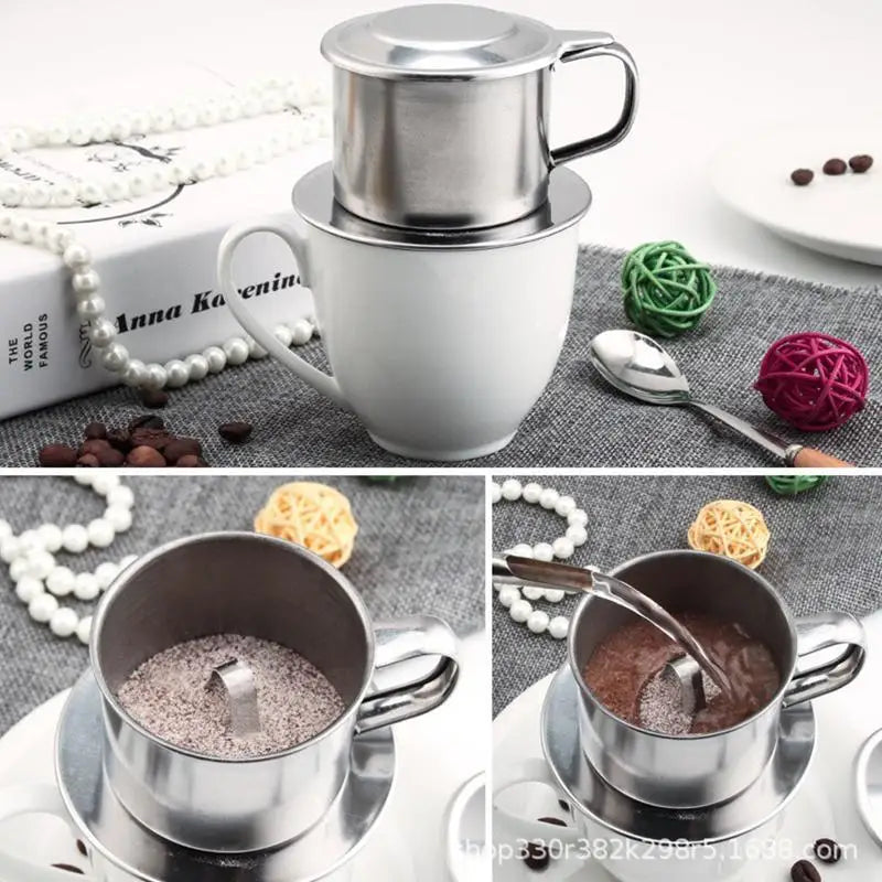 Stainless Steel Coffee Filter Infuse Cup Vietnamese Coffee Dripper Maker Pot Portable Coffee Drip Strainer Kitchen Tools 1PC