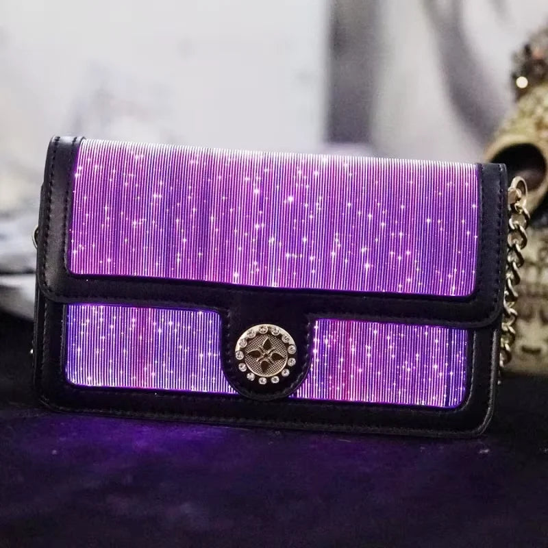 Colorful Luminous Square Bags For Woman LED Light Intelligent Touch Shoulder Bag Optical Fiber Fabric Crossbody Bag сумка