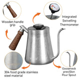 CF WISDOM Vintage Classic Silver Stainless Steel 600ML Coffee Hand Brewing Pot Temperature Display Water Bottle Coffee Utensils