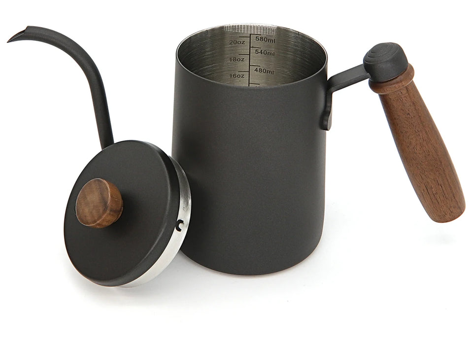 600ML Non-stick Stainless Steel Pour Over Coffee Tea Pot with Thermomet Long Narrow Spout Hand Drip Kettle Coffee Accessories