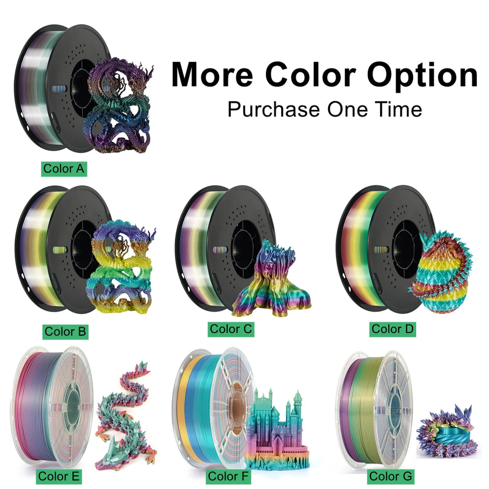 KINGROON Rainbow Silk PLA Filament 1.75mm 1KG Multicolor Gradient 3D Printer Materials Color Change Smooth Silky PLA Plastic New