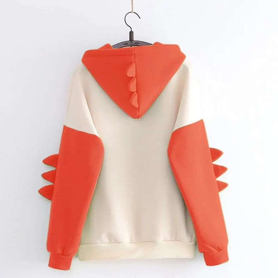 Winter Cute Dinosaur Cartoon Hoodie Women Fashion Sweatshirt Casual Print Long Sleeve Korean Style Splice Tops Kawaii Clothes