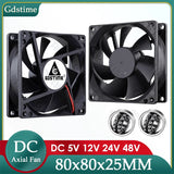 Gdstime DC 5V 12V 24V Fan 80mm*25mm PC CPU Cabinet Cooler Fan 8025 Dual Ball Axial Cooling Fan for Computer Case&Laptop Cooling