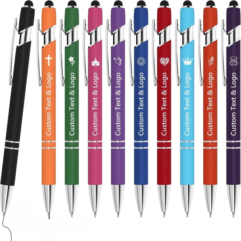 10 pcs Bulk Custom Pens Personalized with Name Engraved Text/Logo Stylus Tip Black Ink Options for Events & Promotions 10/1 pcs