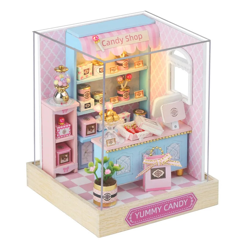 Coffee Shop Wooden Mini Doll House DIY Small House Kit Making And Assembling Room Models Toys For Kid Birthday Gifts Dollhouse