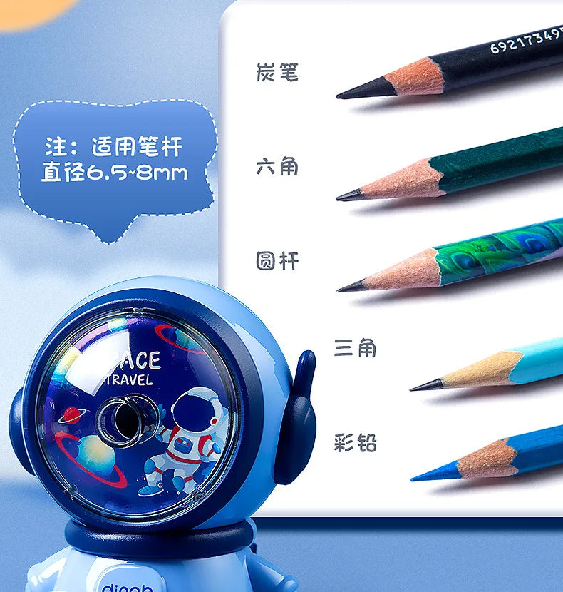 Cartoon Astronaut Pencil Sharpener Student Pencil Sharpener Hand Crank Manual Sharpener Adjustable Thickness Cute Pencil Cutter