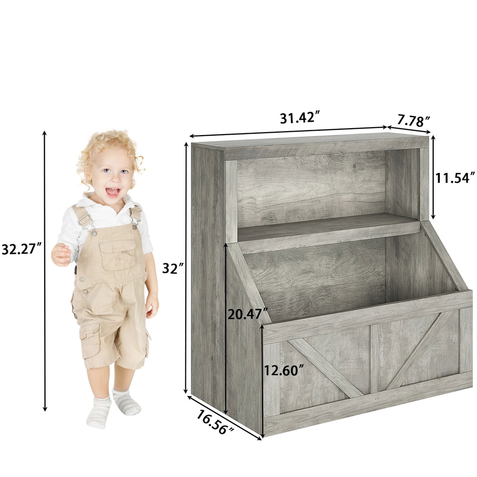Kids Bookshelf Wooden Toy Storage Organizer with Cubby Toddler Bookcases for Playroom Children's Room Bedroom Nursery School