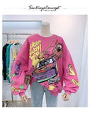 Letter Printing Sweatshirt Women High Street Cartoon Puppy Car Clothes Casual Crew Neck Sweater Bulk Items Wholesale Lots