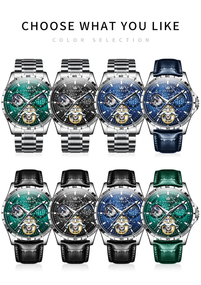 OLEVS 6689 Original Brand Men's Watches Starry Sky Disk Waterproof Luminous Automatic Mechanical Wristwatch Moon Phase Man Watch