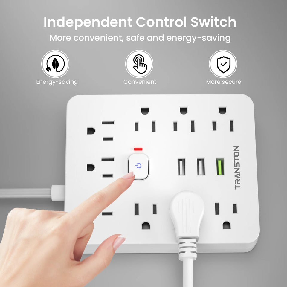 5-Foot  power strip Power Outlet with Surge Protector, 9 ac, 3 USB Ports, Extension Cord, Quick Charge, for Home and Office