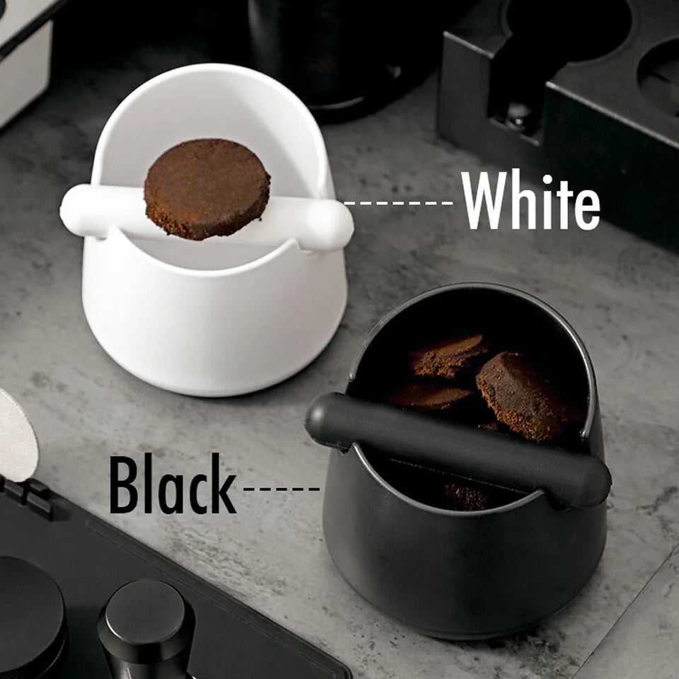 White Coffee Knock Box with Rubber Knock Bar 800ML Black Espresso Grounds Container Anti Slip Coffee Grind Waste Dump Bin