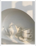Ceramic European Style Tea Set French Relief Butterfly Flower Palace Pot Black Tea Cup Afternoon Tea Coffee Cup and Plate