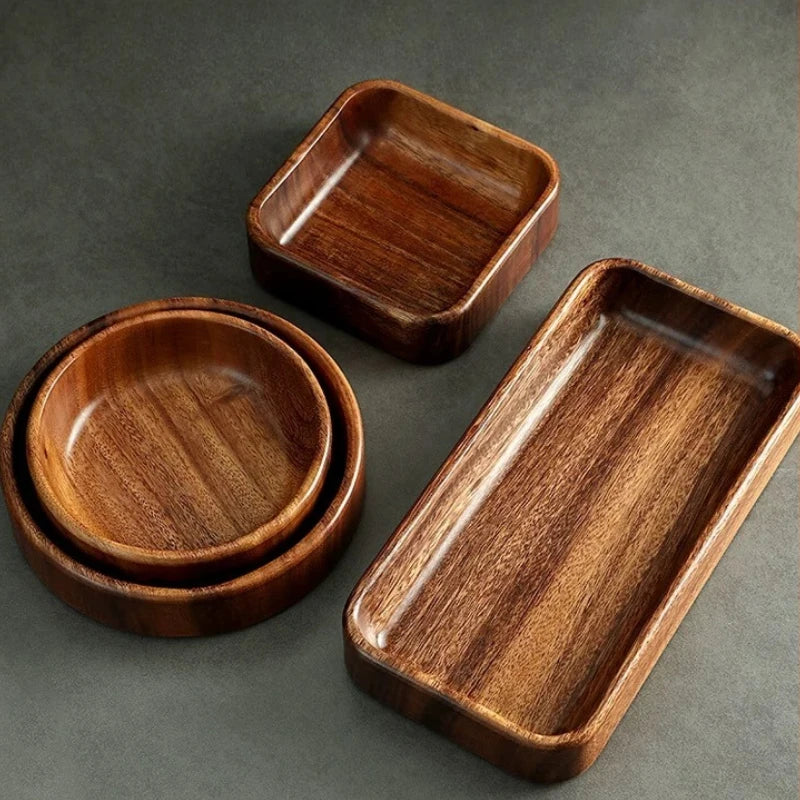 Japanese-Style Creative Wooden Fruit Tray Afternoon Tea Snack Plate Home Wooden Bowl Premium Snack & Nut Tray Wooden Tableware