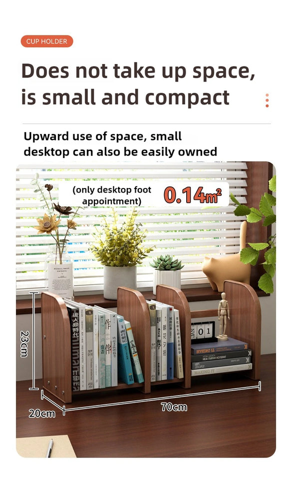 Solid wood bookshelf, desk shelf, desktop finishing, Nanzhu simple vertical table, small retractable storage shelf