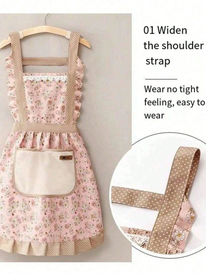 1PC Pink Lovely Canvas Apron Female Household Kitchen Cooking Antifouling Breathable Wear Cleaning Suitable
