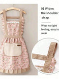 1PC Pink Lovely Canvas Apron Female Household Kitchen Cooking Antifouling Breathable Wear Cleaning Suitable