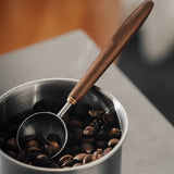 25ml Wooden Handle Stainless Steel Coffee Scoop Tablespoon Measuring Spoon Walnut Wood Long Handle Coffee Spoons Cafe Decoration