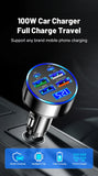 6 In 1 Car Charger Total 100W Super Fast Charging Multi-port Voltage Car With Vehicle Digital Display Mobile car Phone Charger
