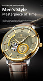 POEDAGAR Fashion Business Men Watch Waterproof Luminous Hollow Tourbillon Male Clock Automatic Mechanical Leather Men's Watches