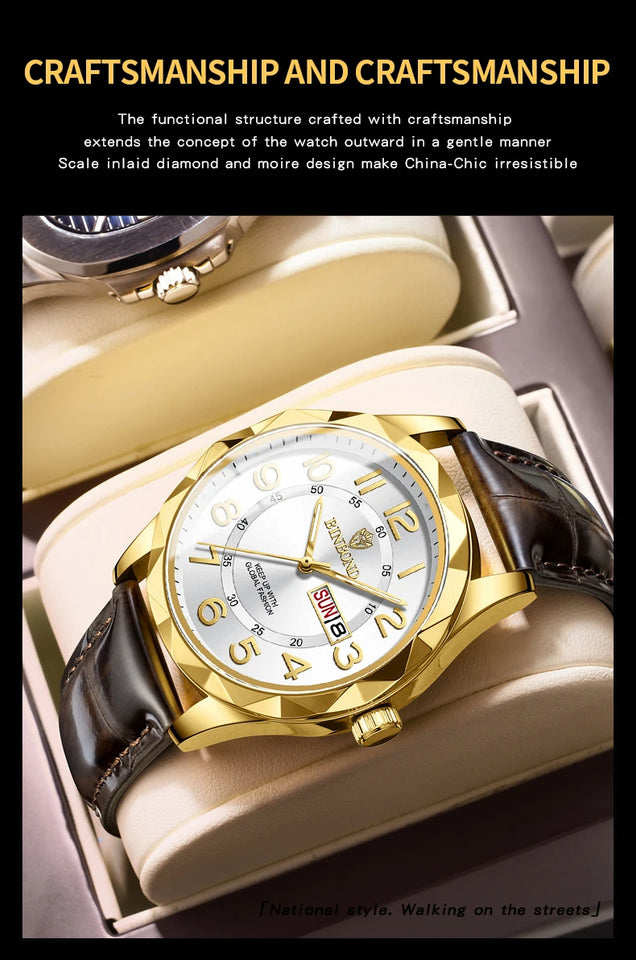 BINBOND New Fashion Mens Casual Sports Watches For Men Retro Big Dial Quartz Watches Classic Leather Business Men Watches B5663