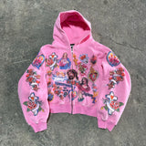 British flag printed cardigan hooded fashionable solid color oversized sweatshirt Y2K Harajuku Hip Hop Gothic casual clothes