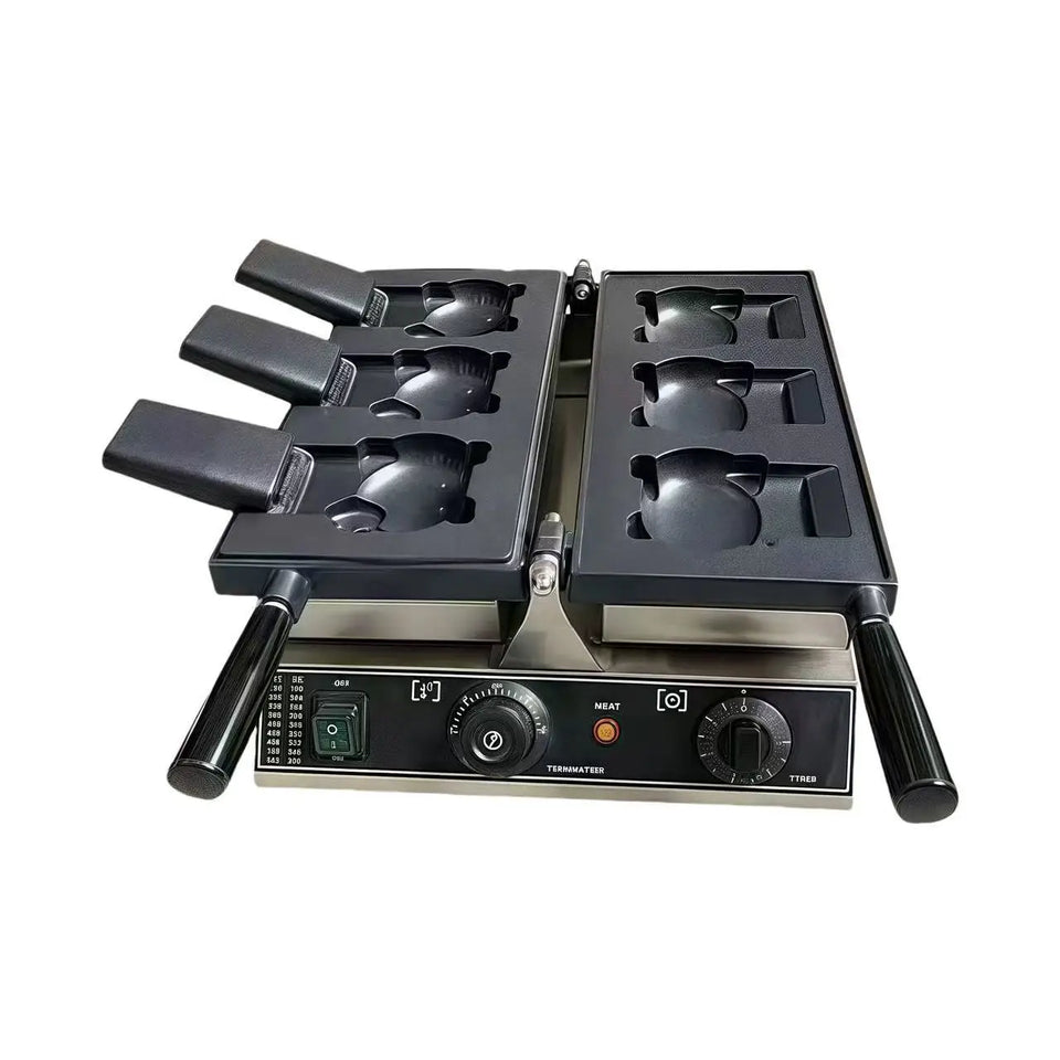 1800W Electric 3-Piece Waffle Machine – Cute Cartoon Shape, Open Mouth, Taiyaki & Ice Cream Maker