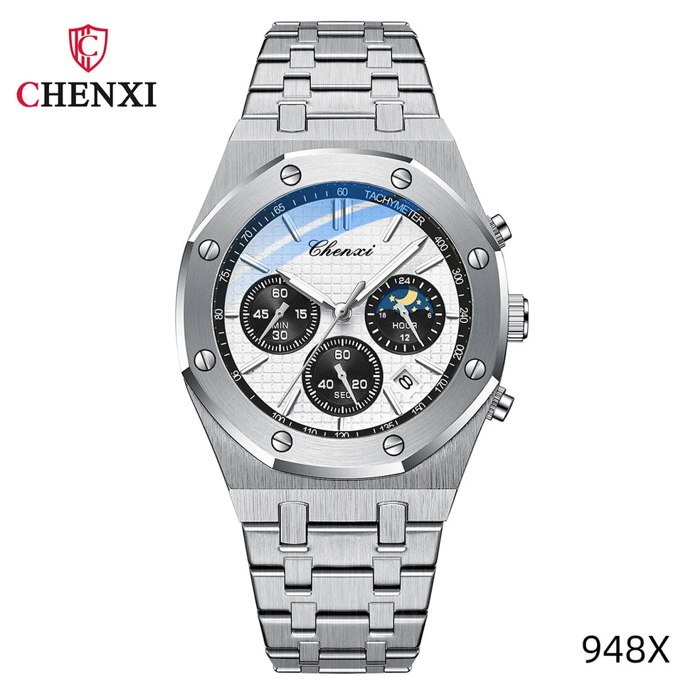 CHENXI Business Quartz Man Wristwatch Multi-function Luminous Calendar Men's Watches Waterproof Chronograph Stop Watch