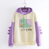 Winter Cute Dinosaur Cartoon Hoodie Women Fashion Sweatshirt Casual Print Long Sleeve Korean Style Splice Tops Kawaii Clothes