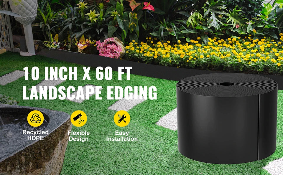 VEVOR Landscape Edging 10 inch Depth 60ft Total Length Recycled HDPE Coiled Terrace Board Flexible Bender Border for Landscaping