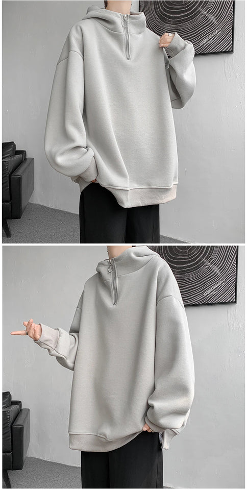 Turtleneck Hoodie Zipper Pullovers Streetwear Hip Hop Hooded Sweatshirt Men Clothing Korean Couples Harajuku Coat