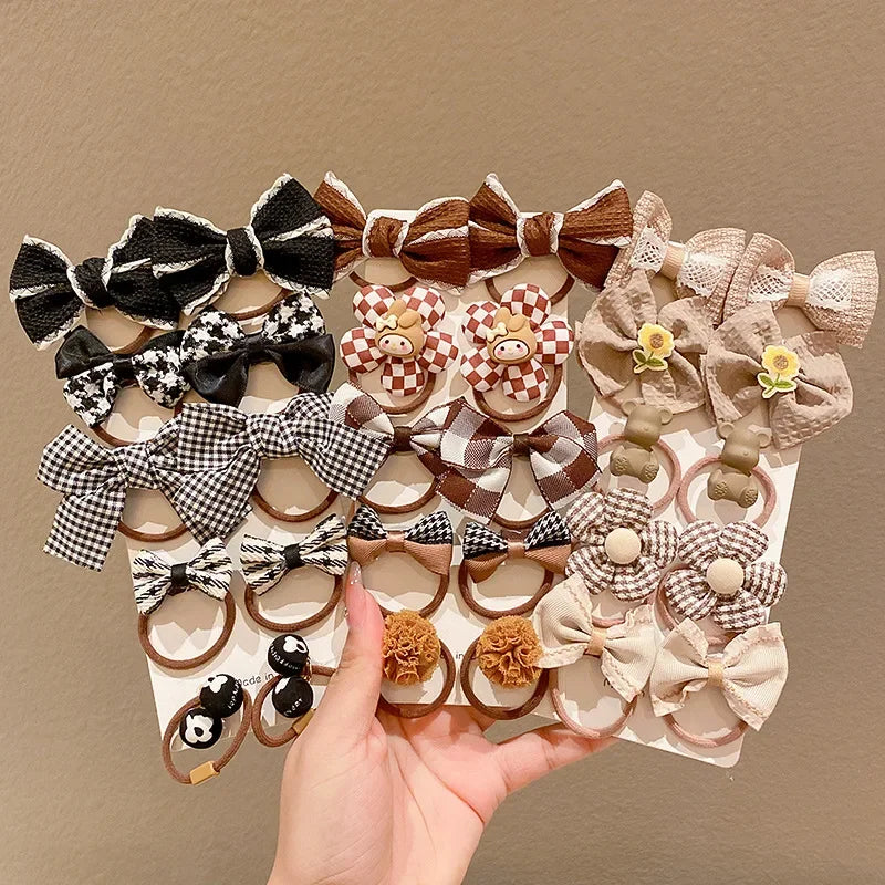 10PCS/Set Milk Coffee Girl Hair Ropes Cute Rabbit Bow Baby Princess Ponytail Rubber Bands Hair Accessory for Girl