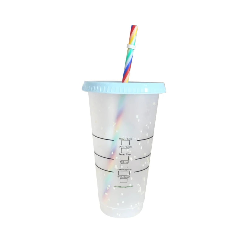 5Pcs Tumbler with Straw Plastic Coffee Cup BPA Free Creative Straw Cup With Logo Change Color Water Bottle 710ml Coffee Tumblers