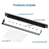 Natalink Patch Panel 24 Port Cat6 with Coupler Keystone Back Bar 19 Inch 1U Ethernet RJ45 Network Rackmount Coupler Patch Panel