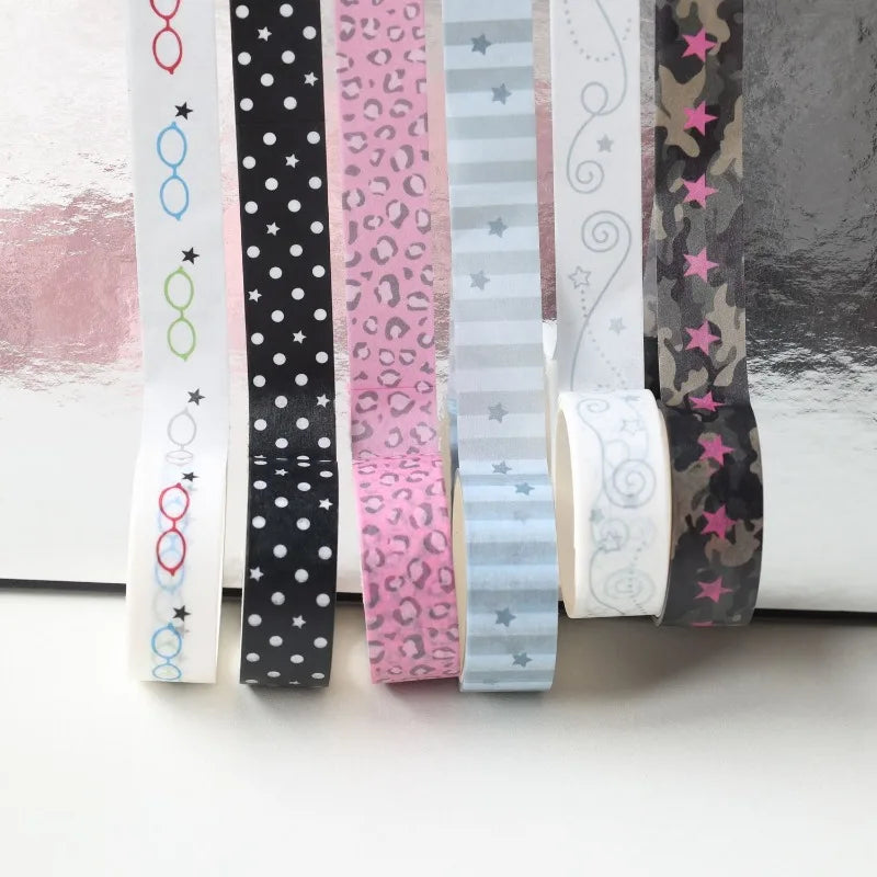 1.5cm x 3m Korean Sweet Cool Washi Tape Star Glasses Leopard Print Polka Dot DIY Journal Collage Decorative Tape Roll