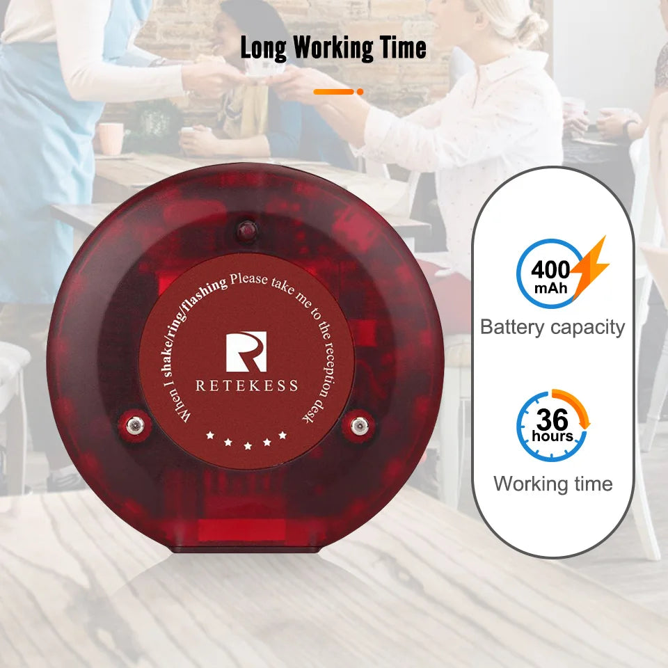 RETEKESS T119 Wireless Restaurant Paging System Coaster Vibrater Buzzer Receiver 2-Way Charge for Cafe Food Trucks