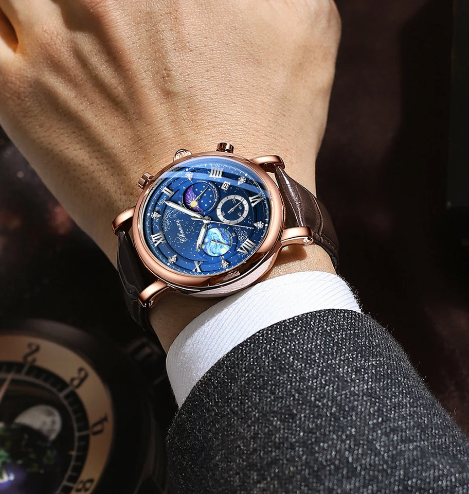 CHENXI Watches Luxury Men Waterproof Star Luminous Watch For Man High Quality Quartz Chronograph Leather Wristwatches Clock Male