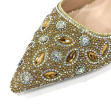 Elegant And Sexy Golden Color High Heels Shoes And Bag With Rhinestone Embellished Toe Is Comfortable Women's Shoes For Party