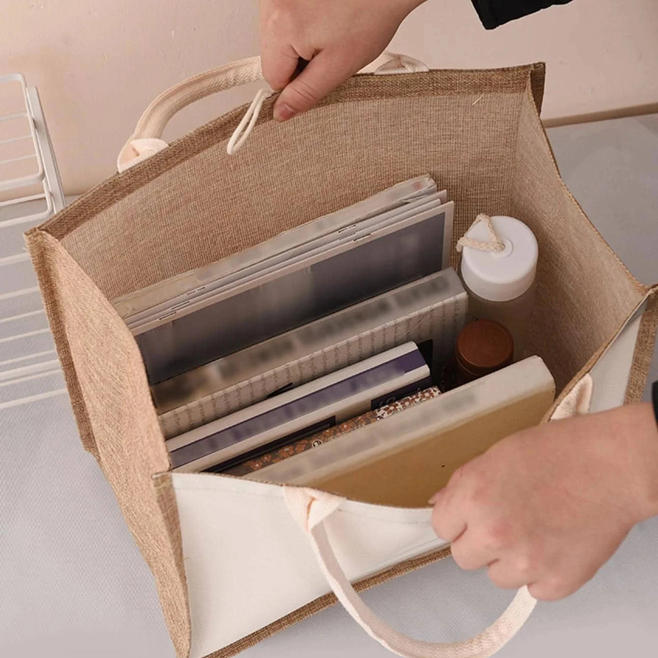 Large Capacity Ladies Tote Bag, Letter Printing Faux Linen Button Handbag, Portable Travel Storage Travel Bag
