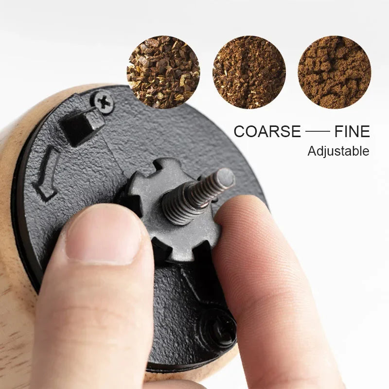 Wooden Manual Coffee Grinder Bean Conical Burr Coffee Mill for Espresso Fine Coarse Adjustable Portable for Travel Home Office