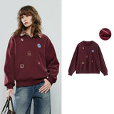 TOYOUTH Women Warm Hoodies Sweatshirt 2025 Winter New Cotton Cartoon Embroidery Age-Reducing Tops