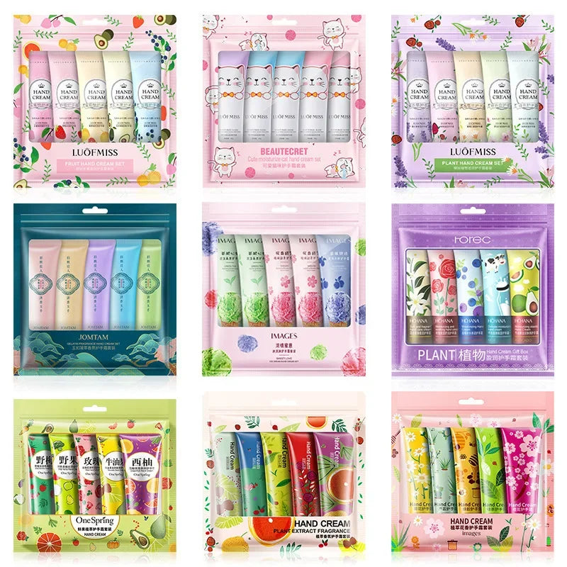 5pcs Plant Fruit Fragrance Hand Cream Sets Moisturizing Handcream Set Hand Care Nourishing Anti Chap Skin Care for Foot