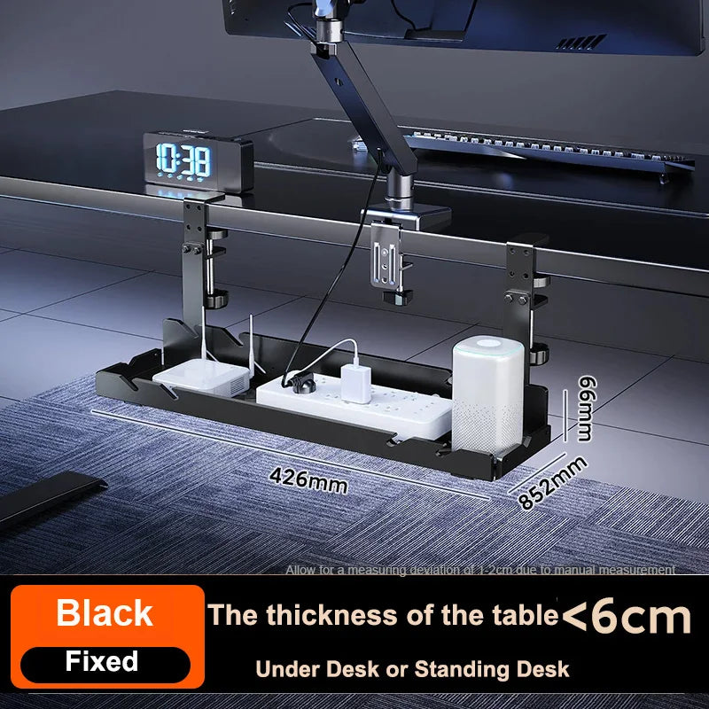 New No Punching Under Table Storage Rack Metal Cable Management Tray Standing Desk Organizer Cord Management Storage Accessories