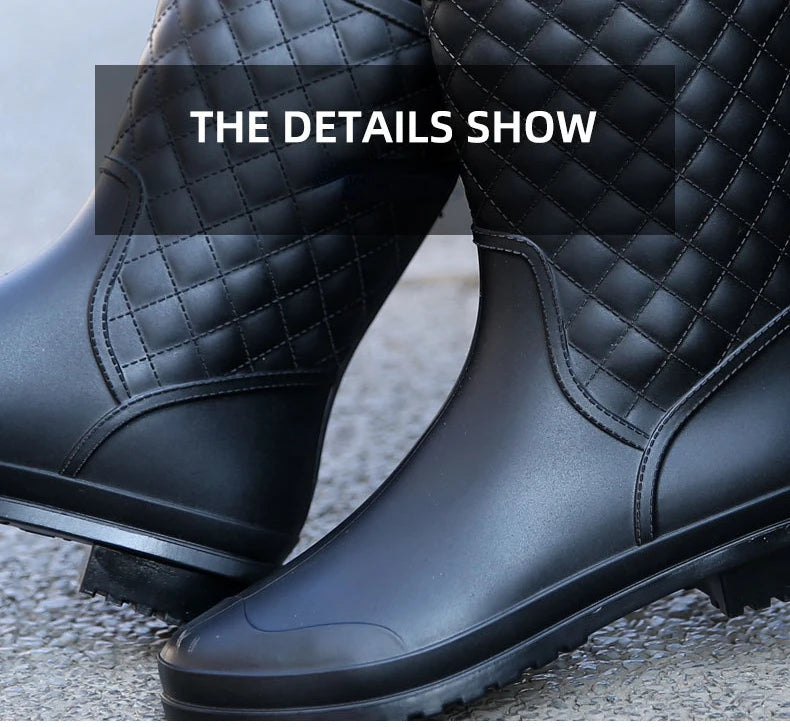 2025 New Women Rain Boots Fashion Non-Slip Women Boots Plaid Casual Rubber Shoes Comfor Wear-resistant Women's Waterproof Shoes
