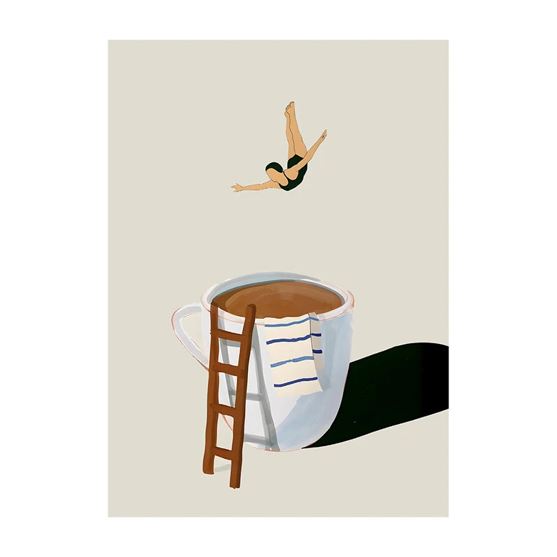 Coffee Diver Poster Coffee Canvas Painting Trendy Kitchen Gallery Print Wall Art Picture for Home Decoration Coffee Lover Gift