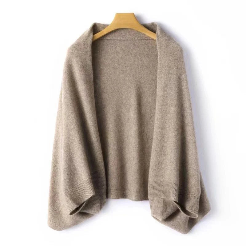100%Wool Women's Knitted Shawl Scarf Soft Warm Knitwear Cardigan Cloak Wraps Shoulder Neck Protect Pashmina Scarves Dual Use