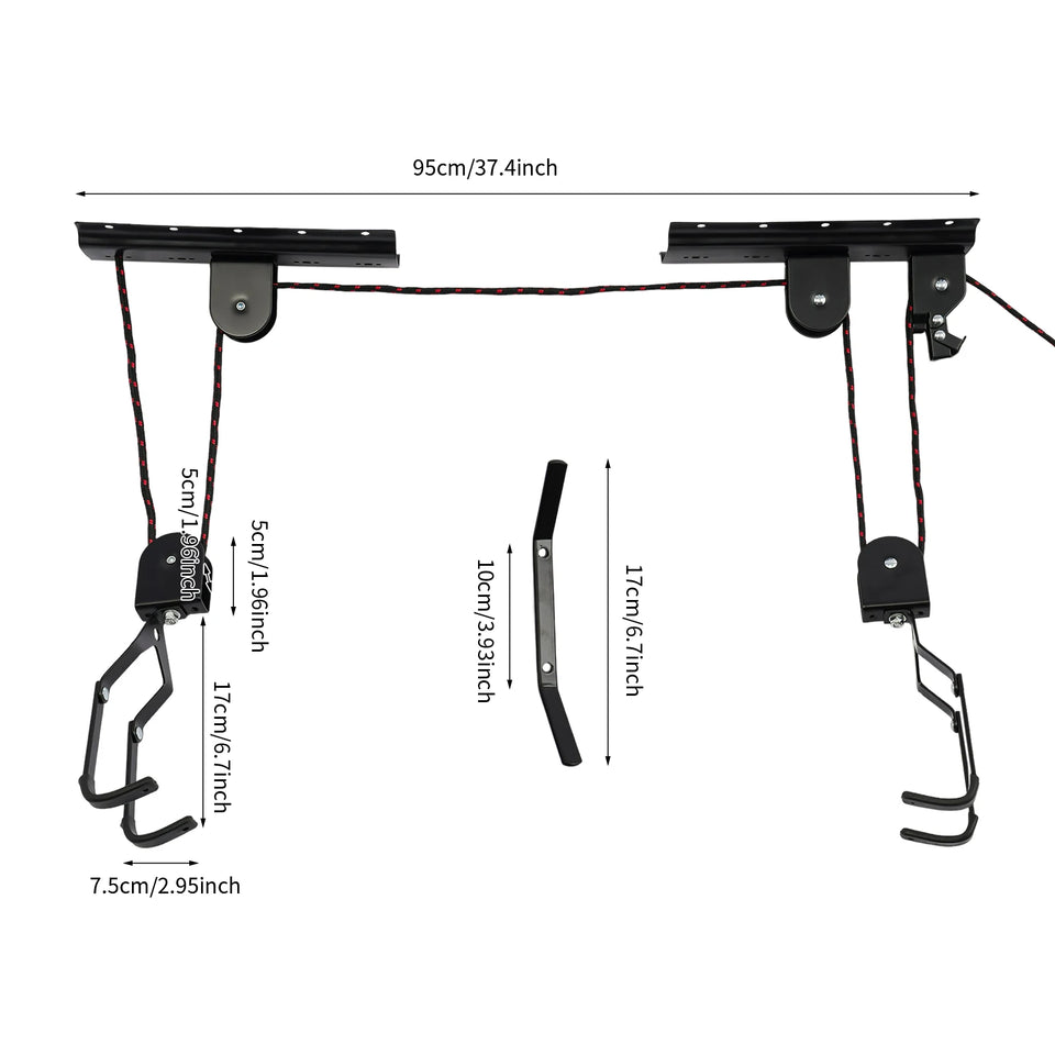 Bike Hoist for Garage Ceiling Mount Pulley System Bike Storage Set Of Bike Hangers for Garage Storage 60kg Load